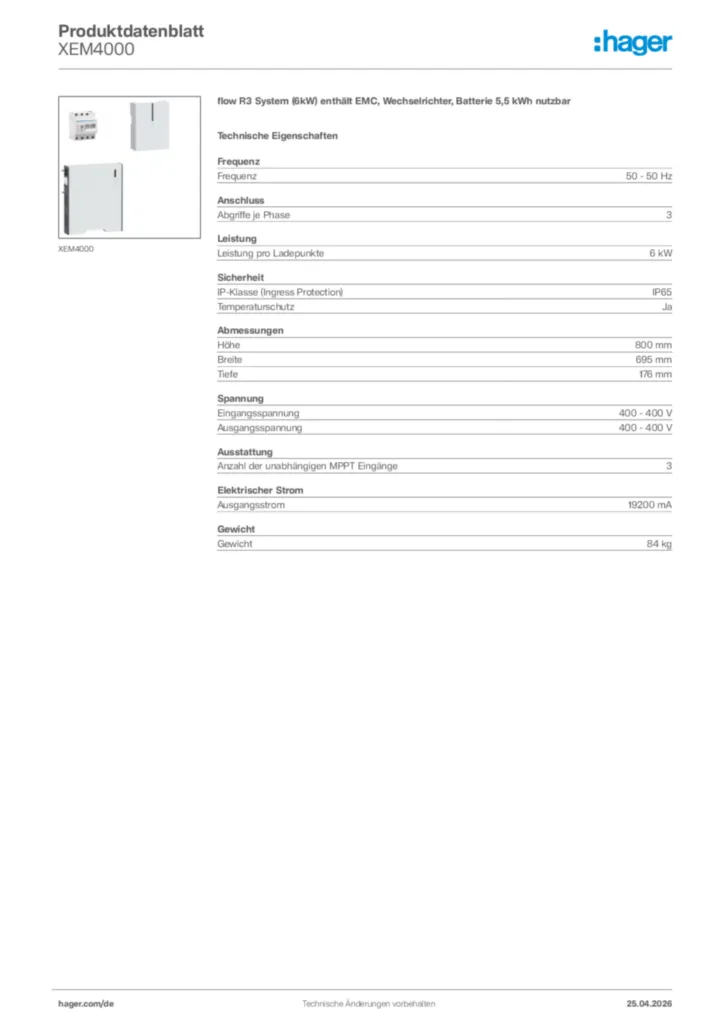 Bild Hager Produktdatenblatt XEM4000 | Hager Deutschland
