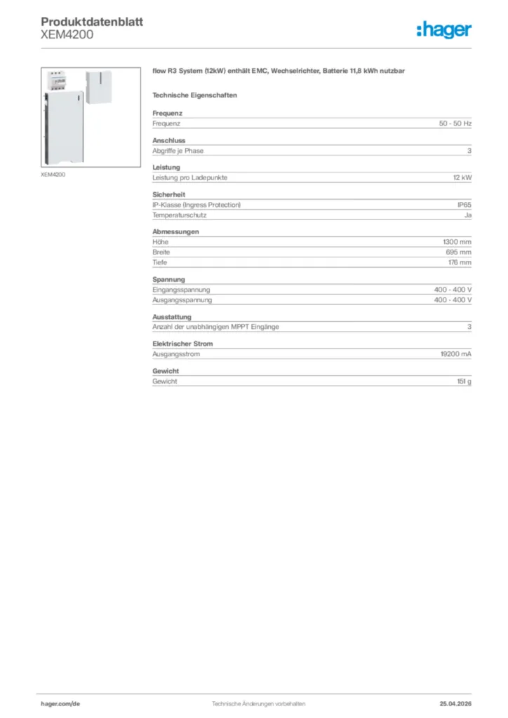 Bild Hager Produktdatenblatt XEM4200 | Hager Deutschland