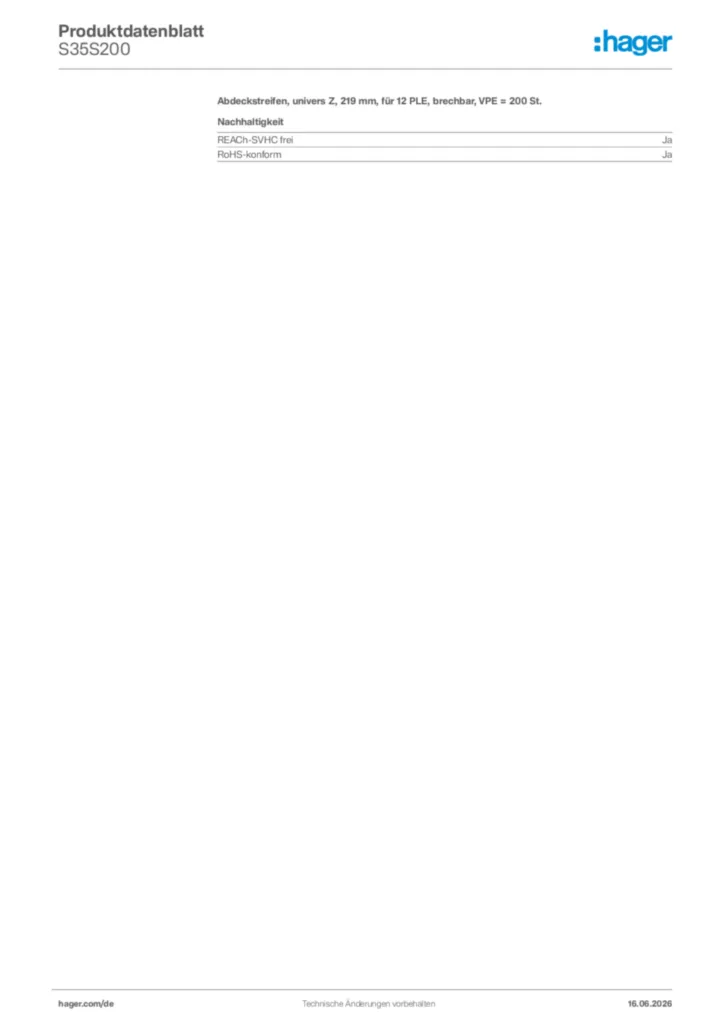Bild Hager Produktdatenblatt S35S200 | Hager Deutschland