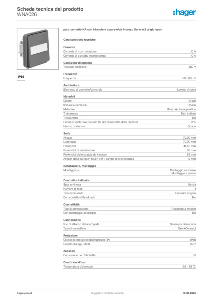 Immagine Hager Scheda tecnica del prodotto WNA026 | Hager Italia