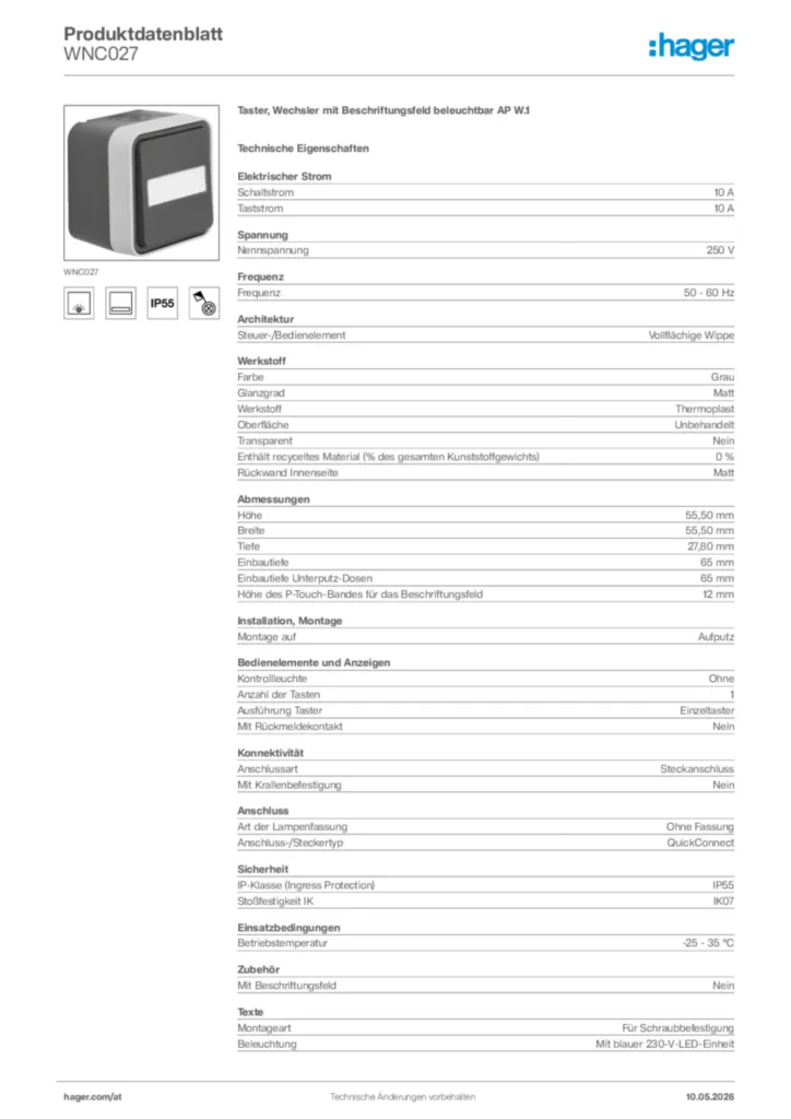 Bild Hager Produktdatenblatt WNC027 | Hager Deutschland