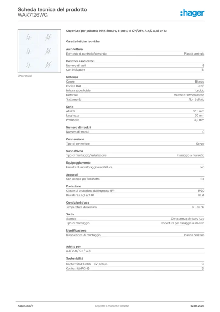 Immagine Hager Scheda tecnica del prodotto WAK7126WG | Hager Italia