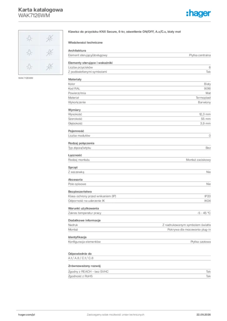 Zdjęcie Hager Karta katalogowa WAK7126WM | Hager Polska