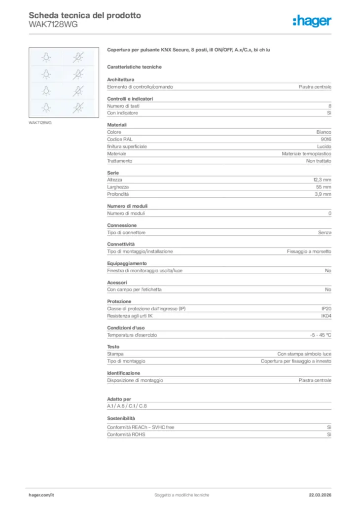 Immagine Hager Scheda tecnica del prodotto WAK7128WG | Hager Italia