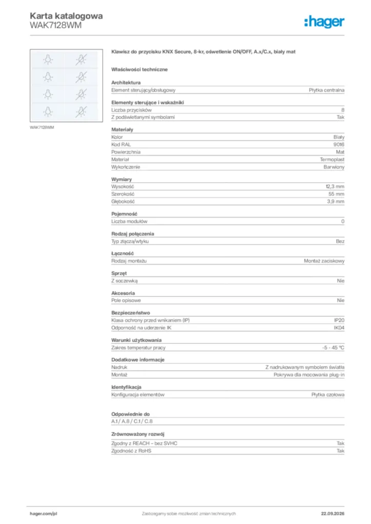 Zdjęcie Hager Karta katalogowa WAK7128WM | Hager Polska