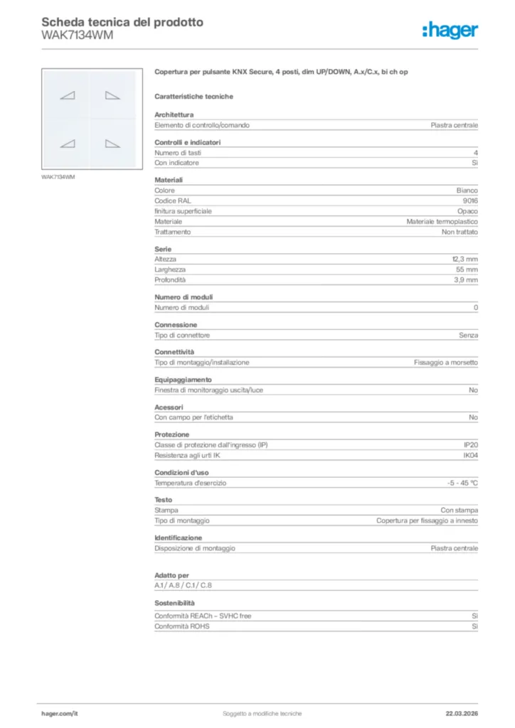 Immagine Hager Scheda tecnica del prodotto WAK7134WM | Hager Italia