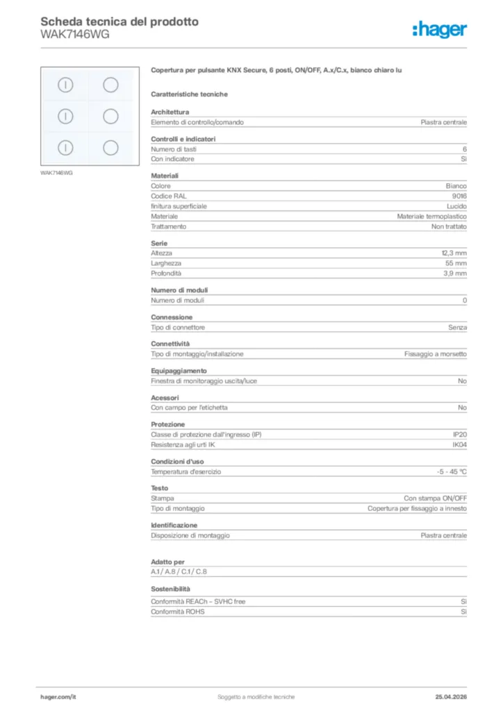 Immagine Hager Scheda tecnica del prodotto WAK7146WG | Hager Italia