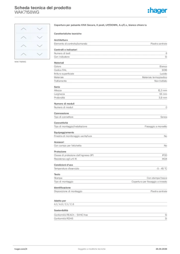 Immagine Hager Scheda tecnica del prodotto WAK7158WG | Hager Italia