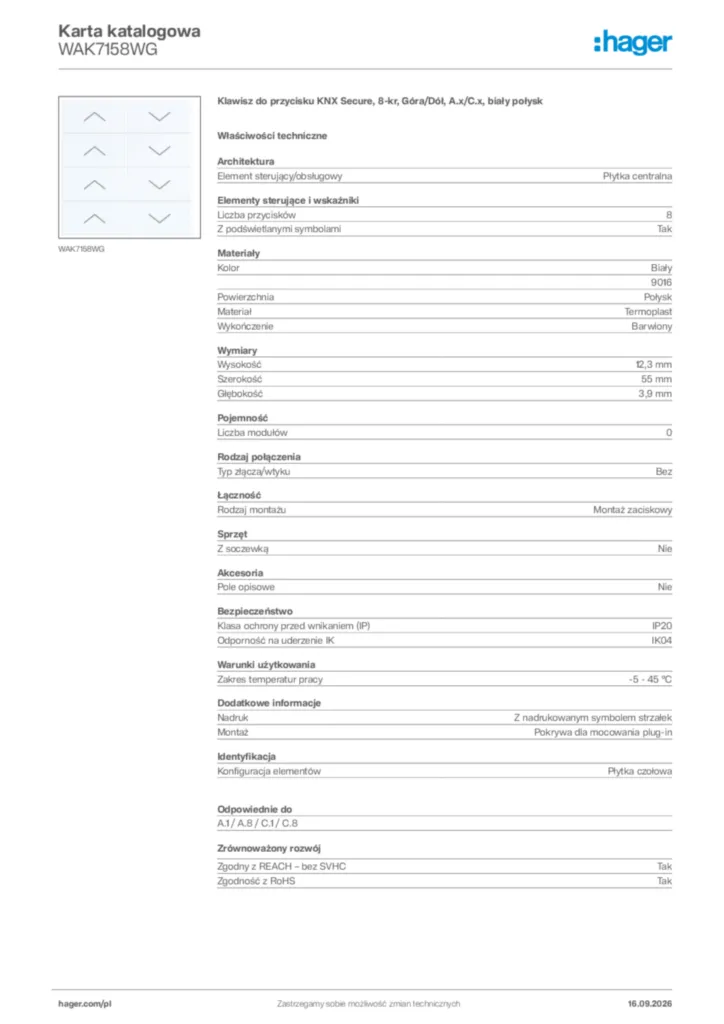 Zdjęcie Hager Karta katalogowa WAK7158WG | Hager Polska