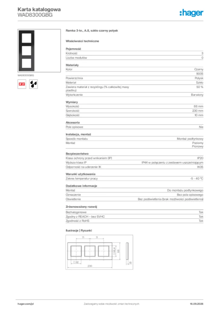 Zdjęcie Hager Karta katalogowa WAD8300GBG | Hager Polska
