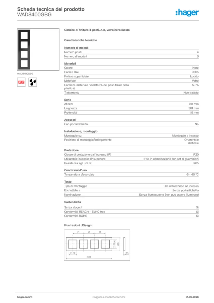 Immagine Hager Scheda tecnica del prodotto WAD8400GBG | Hager Italia