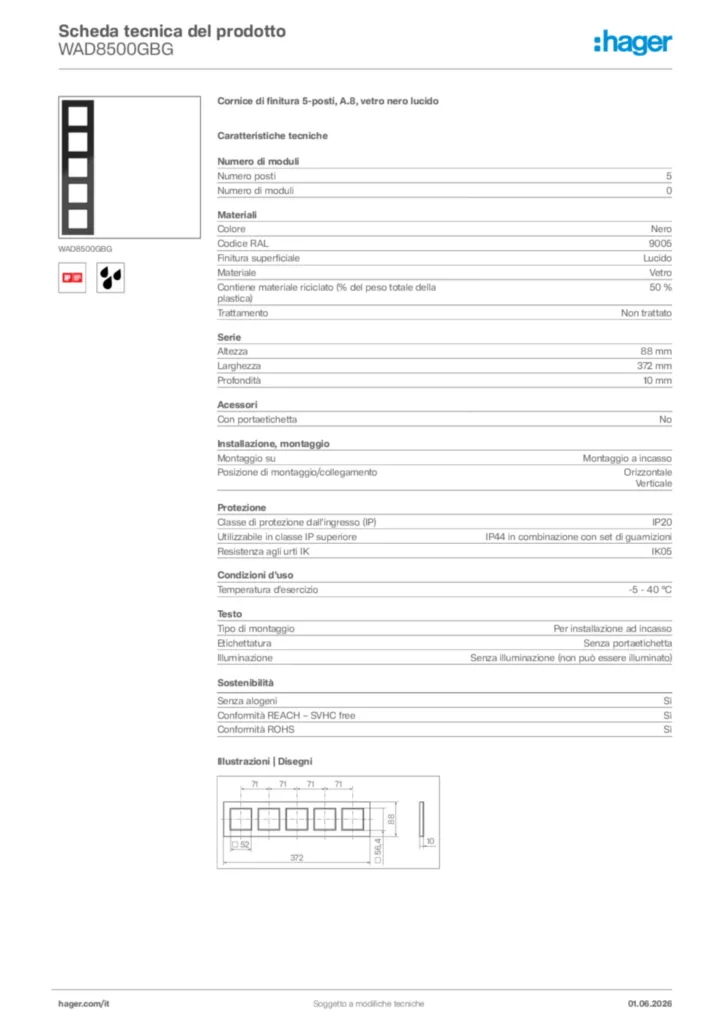 Immagine Hager Scheda tecnica del prodotto WAD8500GBG | Hager Italia