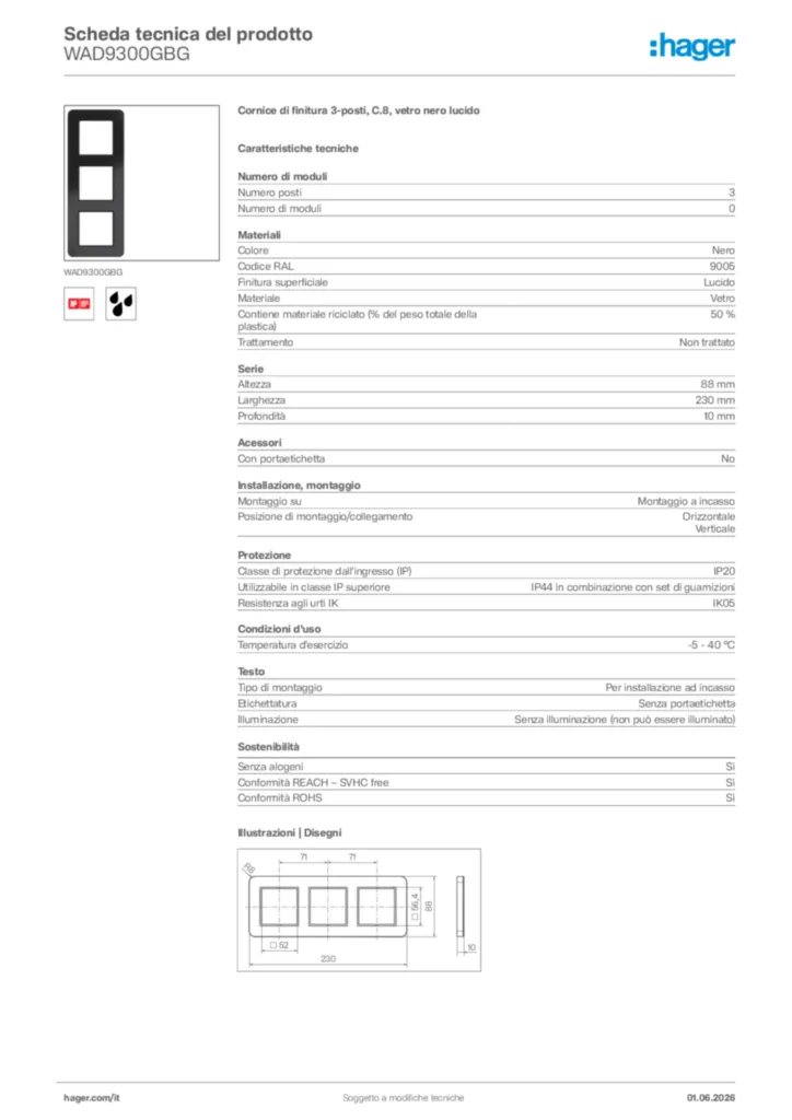 Immagine Hager Scheda tecnica del prodotto WAD9300GBG | Hager Italia