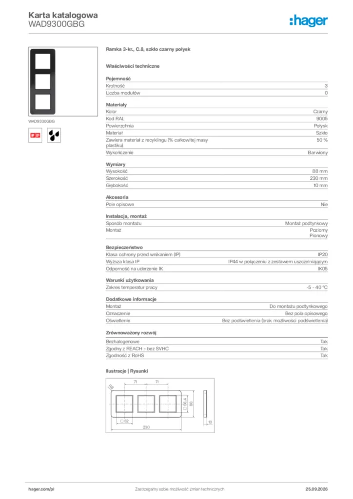 Zdjęcie Hager Karta katalogowa WAD9300GBG | Hager Polska