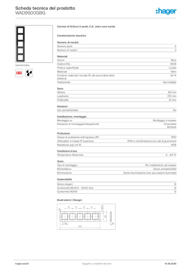 Immagine Hager Scheda tecnica del prodotto WAD9500GBG | Hager Italia