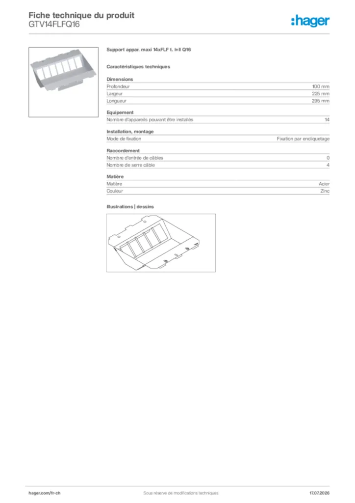 Image Hager Fiche technique du produit GTV14FLFQ16 | Hager Suisse