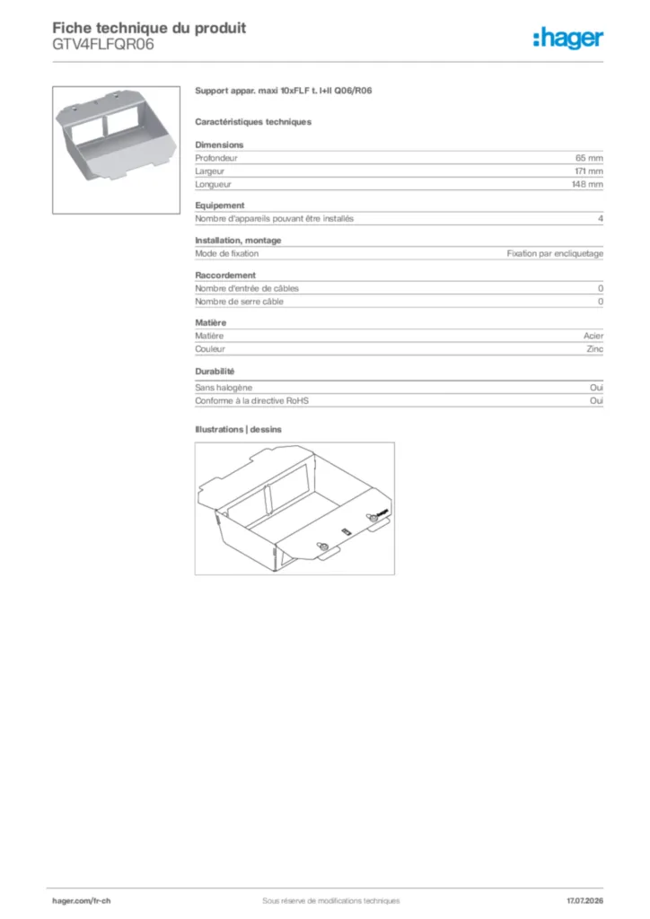 Image Hager Fiche technique du produit GTV4FLFQR06 | Hager Suisse