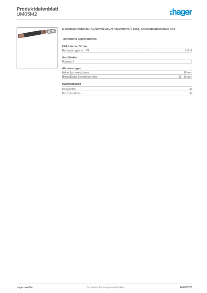 Bild Hager Produktdatenblatt UM05M2 | Hager Deutschland