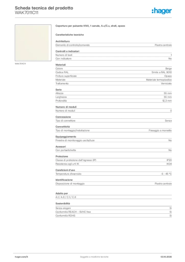 Immagine Hager Scheda tecnica del prodotto WAK7011C11 | Hager Italia