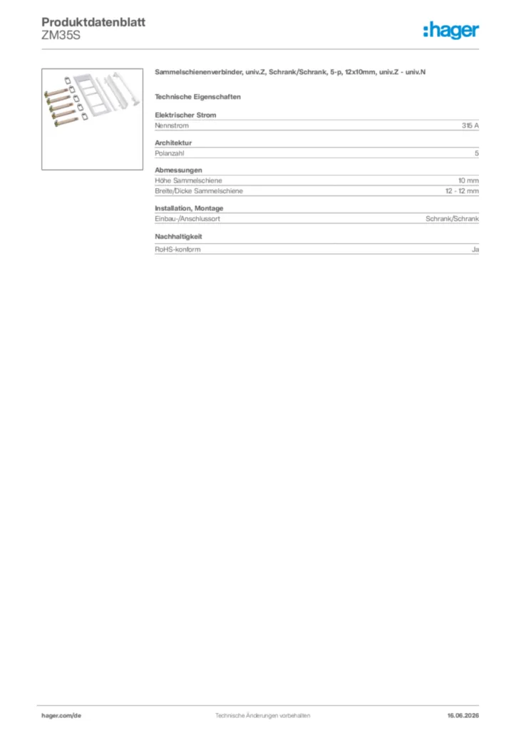 Bild Hager Produktdatenblatt ZM35S | Hager Deutschland