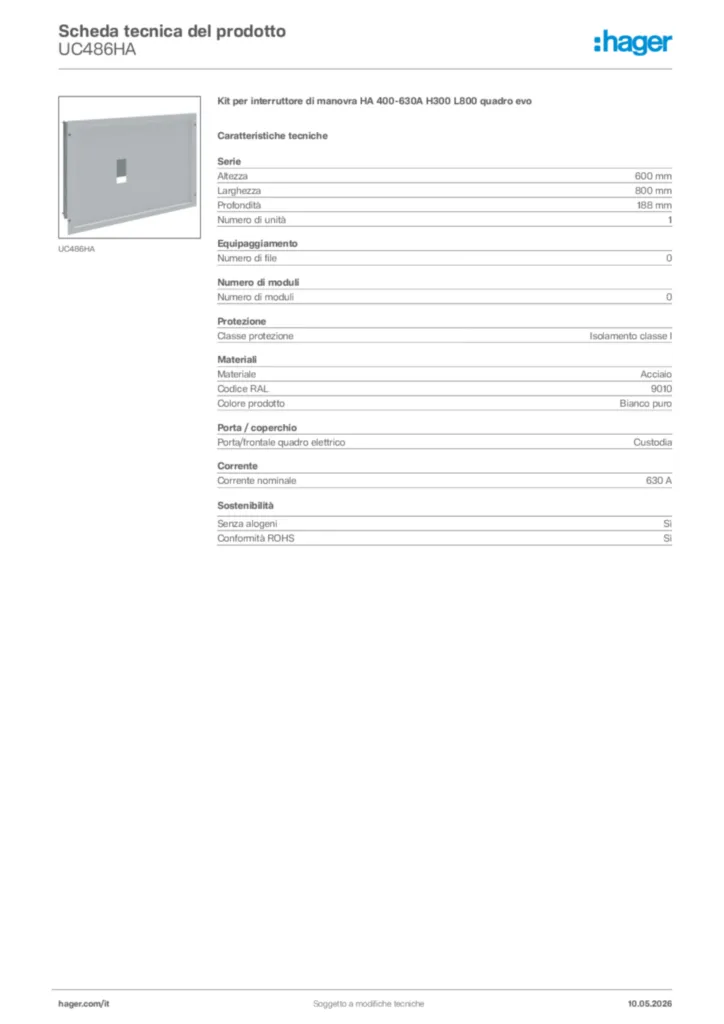 Immagine Hager Scheda tecnica del prodotto UC486HA | Hager Italia